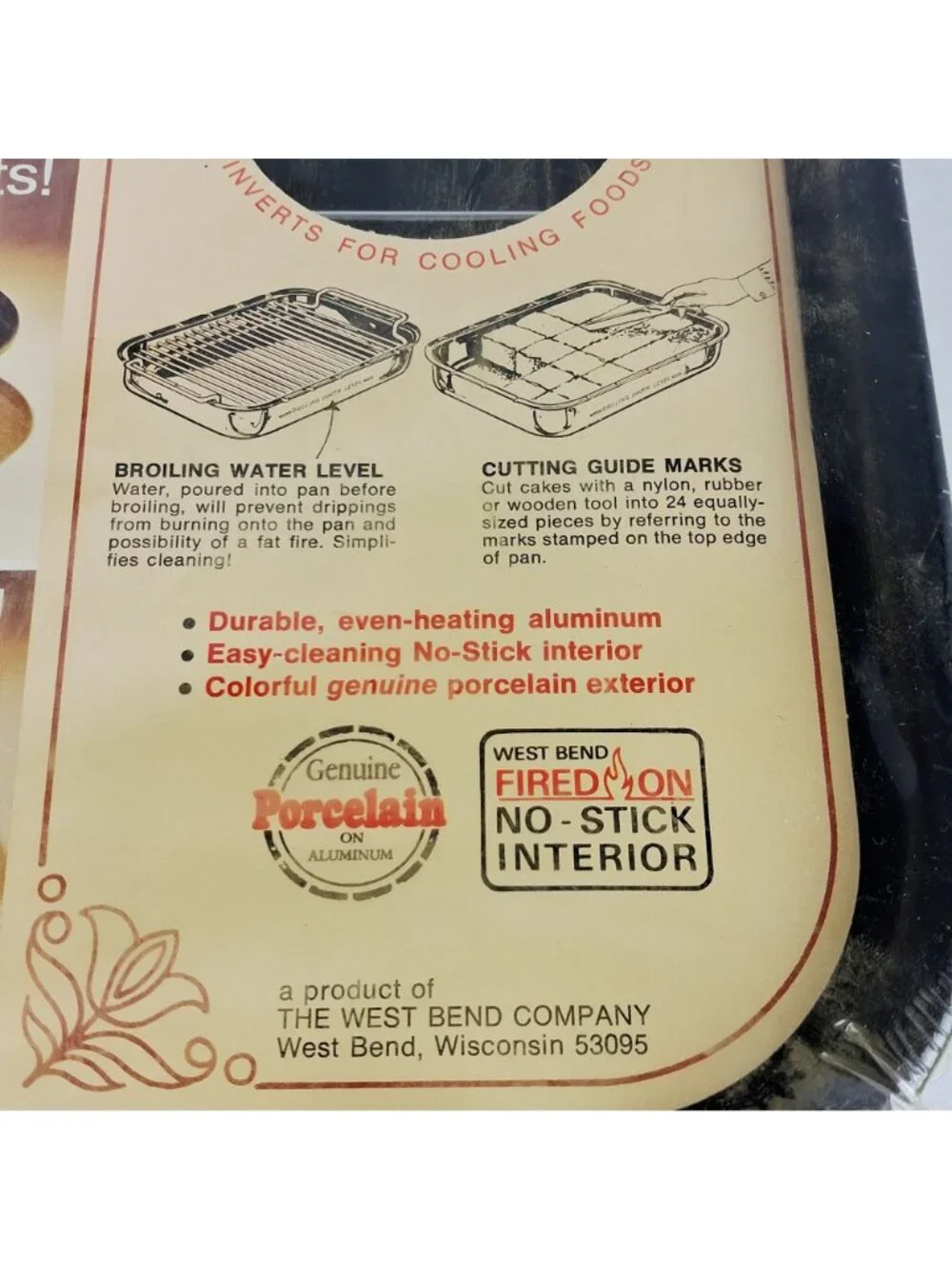 West Bend 4-In-1 Bake'n Broiler Pan Chrome-Plated Rack Durable Aluminum & Porcel